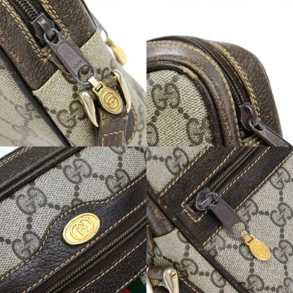 GUCCI Logo Sherry GG Pattern Shoulder Bag PVC Leather Brown Gold Italy 38FA142